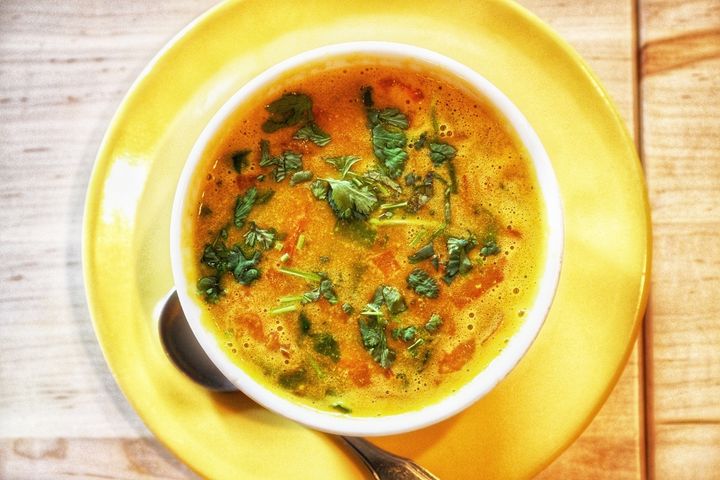 Mulligatawny Soup — Rich fusion of tender chicken, earthy lentils, and aromatic 